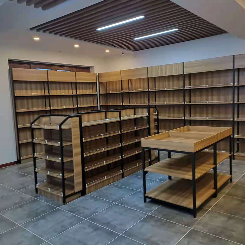 即墨古城旁古玩店选用钢木货架安装实景